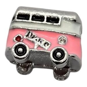 Pink Hippie Van Peace Party Bus Silver Bracelet Charm Slide-On Retro 70s Gift